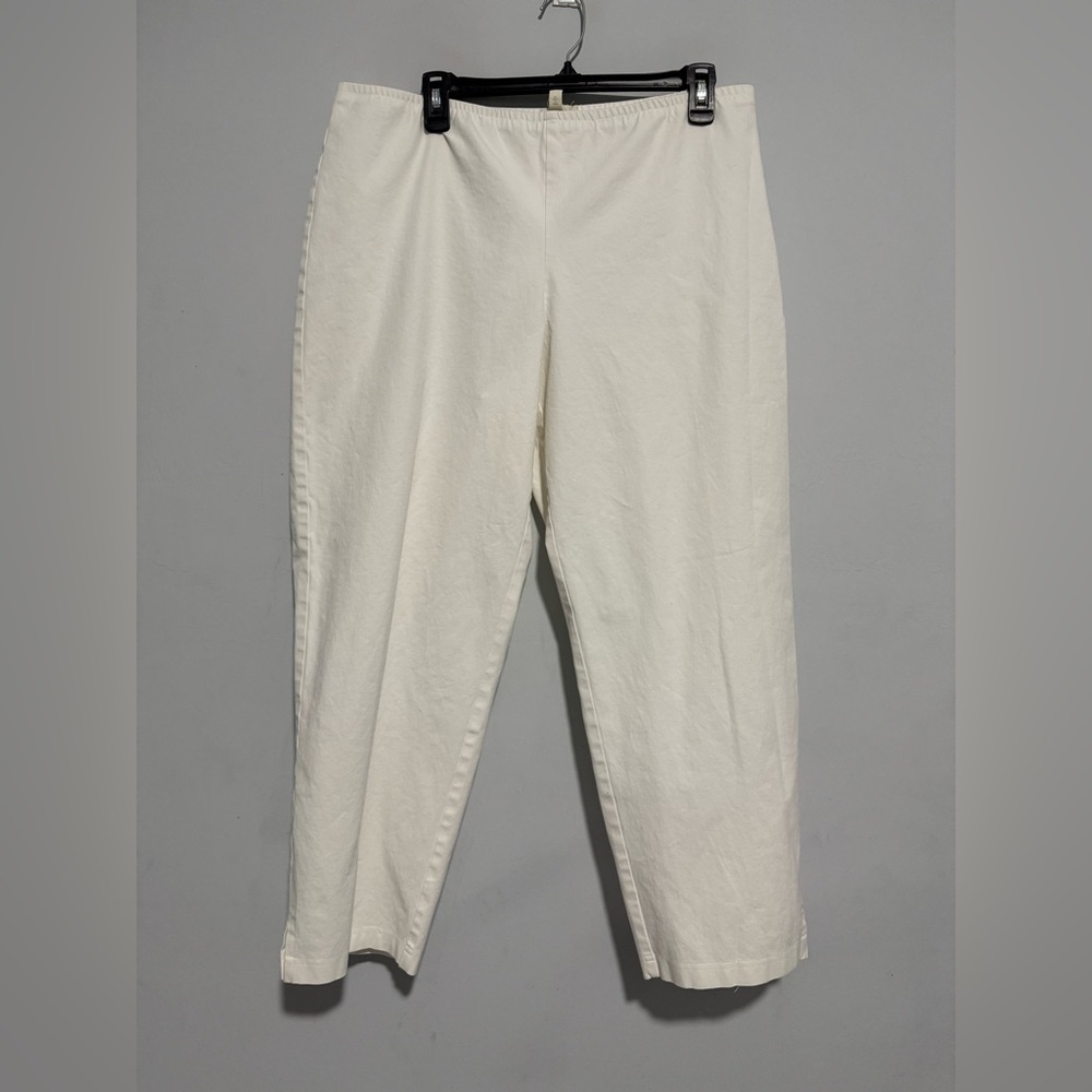 Eileen Fisher Pull-on Elastic Waist Pants Size XL Side Zipper Cropped White